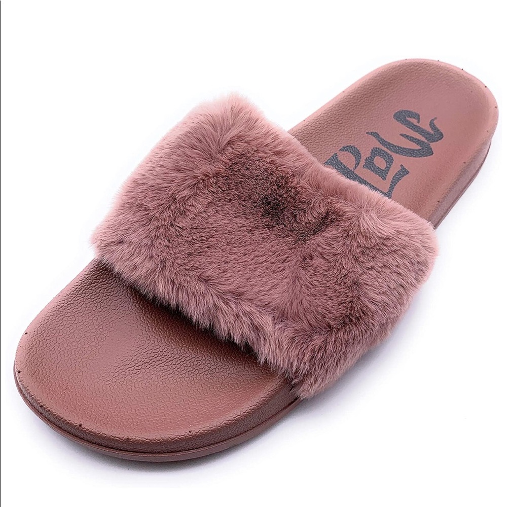 Mad Love Women Flat Sandals Slip On Faux Fur Pink